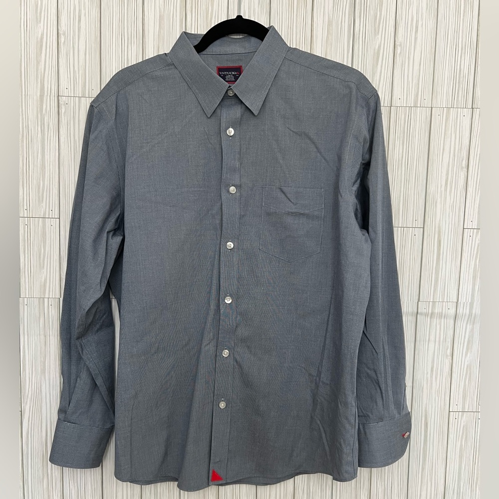 UNTUCKit Men’s Long‎ Sleeve Wrinkle Free 100% Cotton Button Up Shirt Size Large
